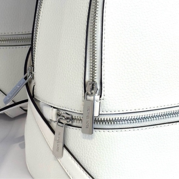 Michael Kors Rhea Medium Pebbled Leather Backpack Optic White - Picture 6 of 10